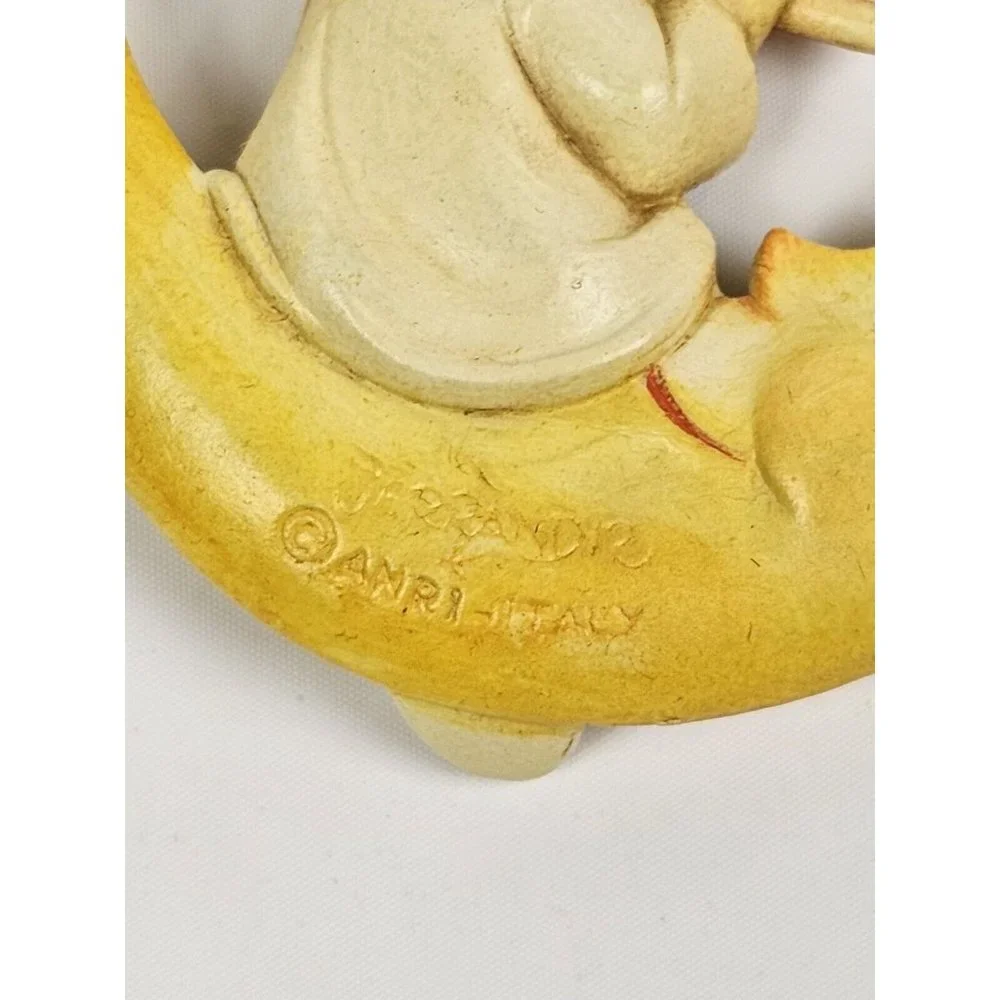 VTG Anri Hand Carved Wooden Christmas Ornament Cresent‎ Moon & Shooting Star